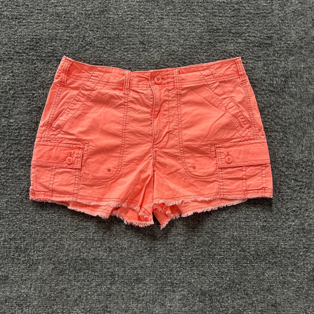 American Eagle Shorts Womens Size 8 Coral Pink Cargo Raw Hem Casual Stretch